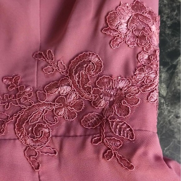 Azazie Women's Party Maxi Dress Elegant Lace V-Neck Chiffon - Picture 4 of 10